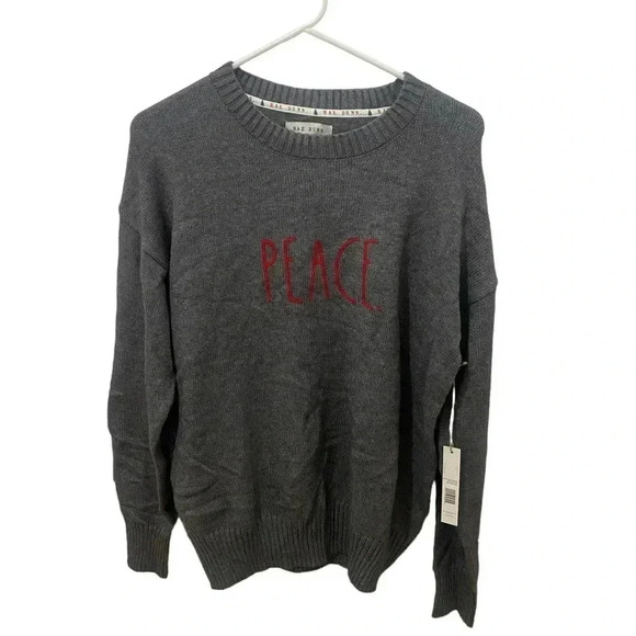 Rae Dunn Grey Peace Graphic Sweater Size Large - Picture 1 of 5